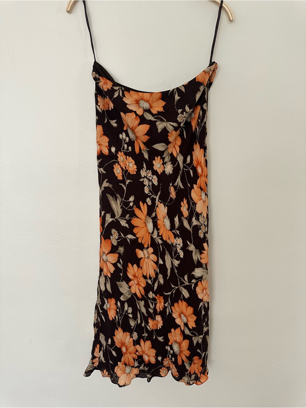Jones New York Signature Brown Slip Skirt with Orange and Cream Floral Print